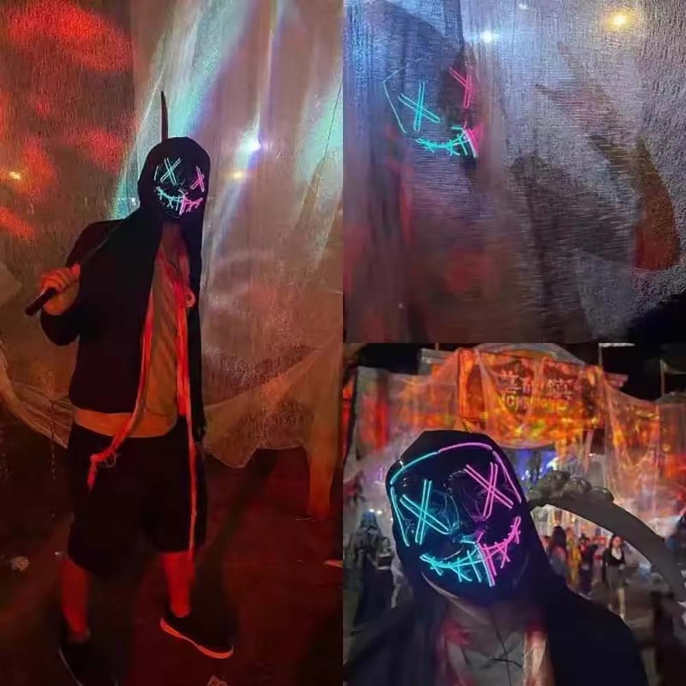 Masker LED Neon Nirkabel, Meny - Led Purge Mask Halloween ulasan dan harga